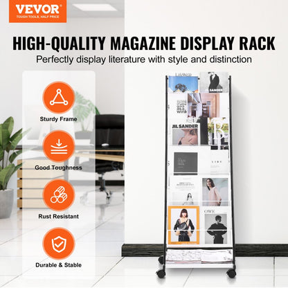 HS-Z18 - VEVOR 6-Tier Rolling Brochure Display Rack for A4 Magazines