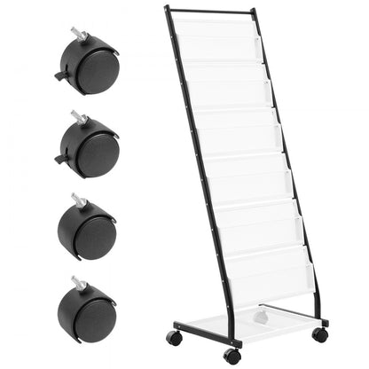 HS-Z18 - VEVOR 6-Tier Rolling Brochure Display Rack for A4 Magazines