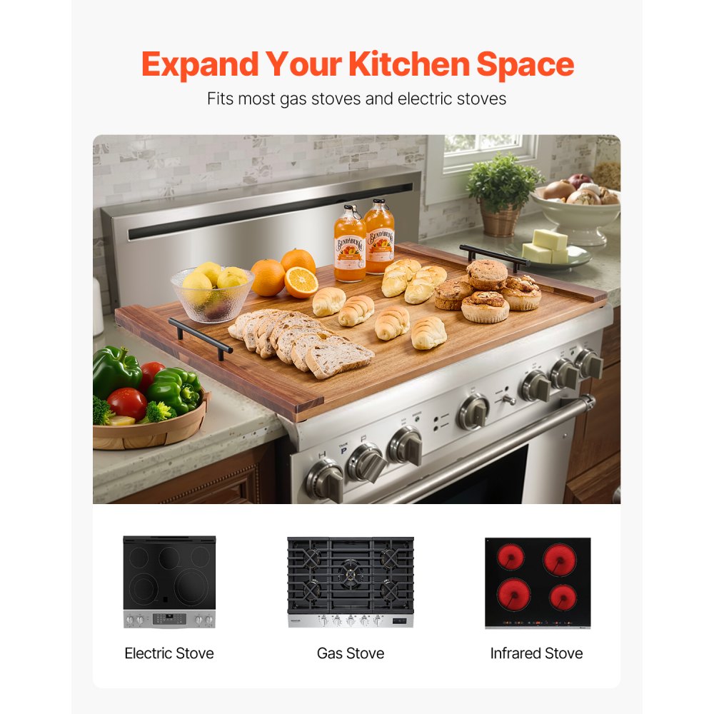 LPK1289-4 - 30x22" Acacia Wood Stove Cover for Gas & Electric Stoves