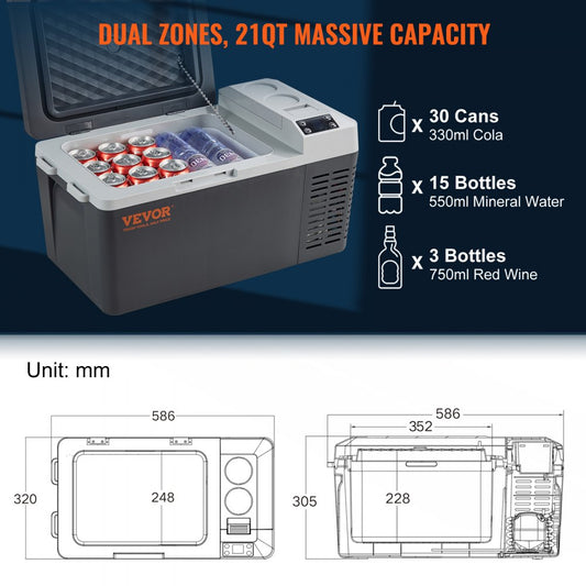 010210591833 - 21 QT VEVOR Portable Fridge, -4°F to 50°F for Travel