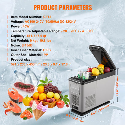 CF15 - 15L Portable Car Freezer with USB & LED Control Panel