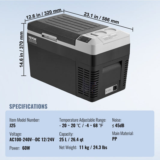 J25 - 25L Portable Car Refrigerator Freezer with Rapid Cooling Technology