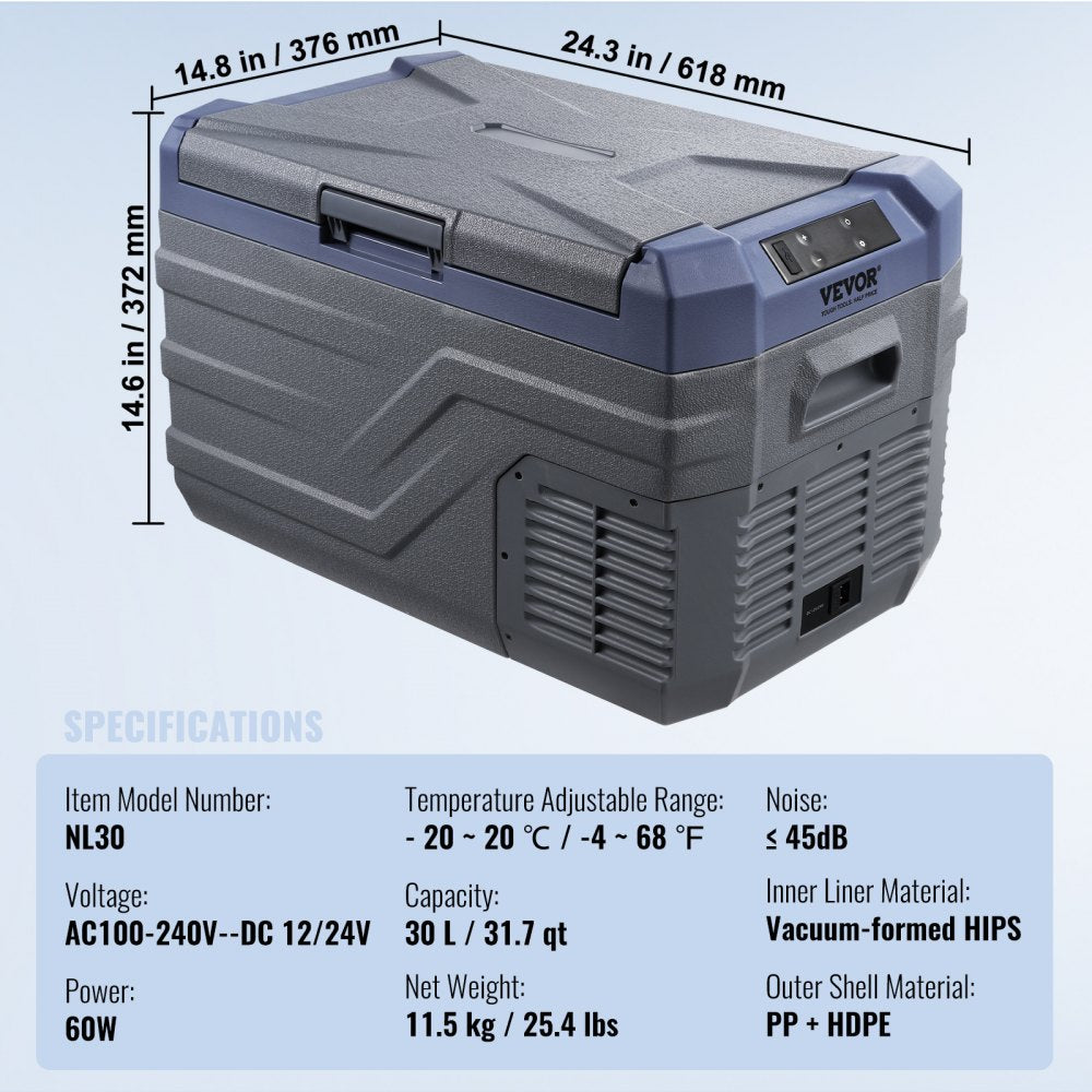 NL30 - 30L Portable Car Refrigerator Freezer with Bluetooth Control