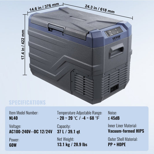 NL40 - 37L Portable Car Fridge with Bluetooth Control & Energy Efficiency