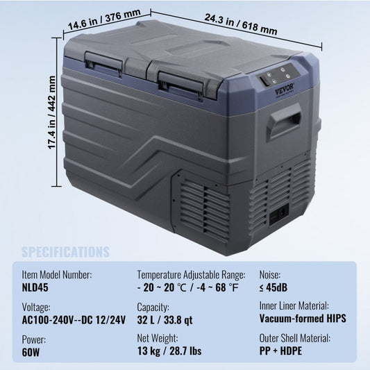 NLD45 - 32L Dual Zone Car Fridge with Bluetooth Control and -20°C Cooling