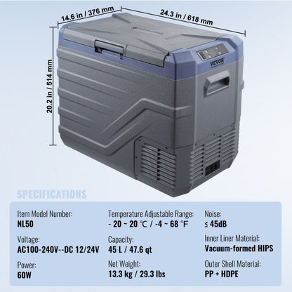 NL50 - 45L Portable Car Freezer for Food & Drinks, Compact and Efficient