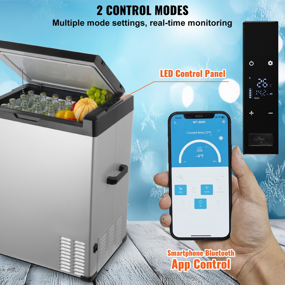 C75 - 70L Portable Car Refrigerator with LED Screen & Bluetooth Control