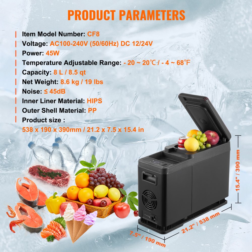 CF8 - 8L Portable Car Fridge with Compressor & Bluetooth Control