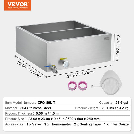 ZFQ-89L-T Stainless Steel Maple Syrup Evaporator Pan with Thermometer, 23.6 Gal Capacity