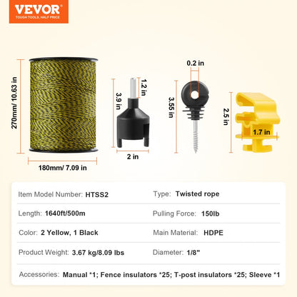 HTSS2 - 1640ft High-Visibility Electric Fence Wire for Livestock Protection