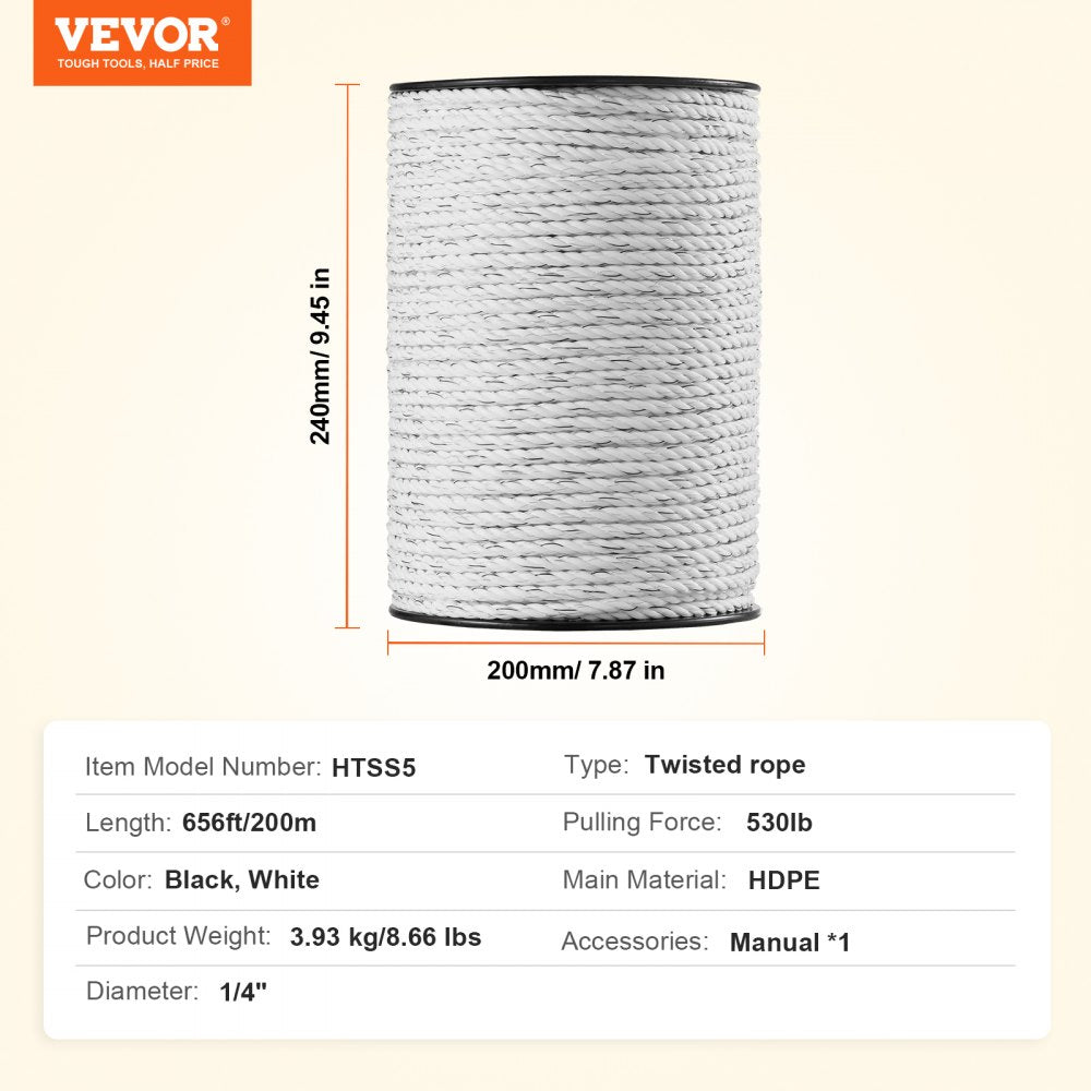 HTSS5 - 656ft High-Visibility Electric Fencing Wire for Livestock Safety