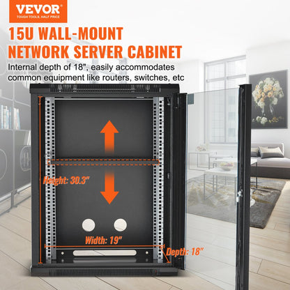 SPT-604-15 - Heavy-Duty 18'' Wall-Mounted Network Cabinet with Glass Door
