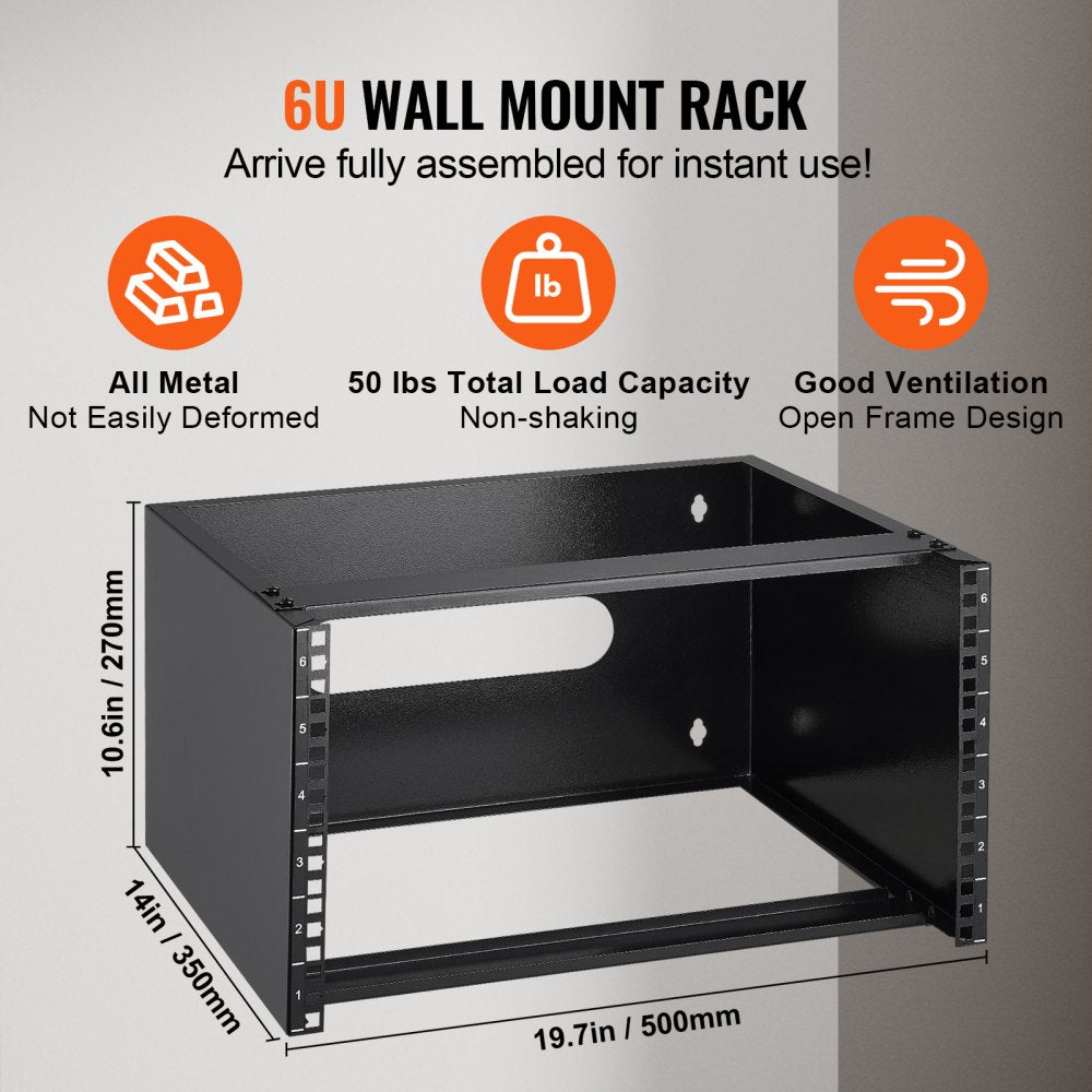 SPT-404-06 - 6U Wall Mount Rack - Durable Carbon Steel, 19.7 x 14 x 10.6 in