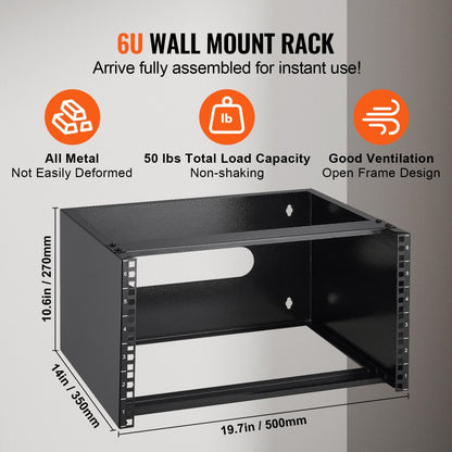 SPT-404-06 - 6U Wall Mount Rack - Durable Carbon Steel, 19.7 x 14 x 10.6 in