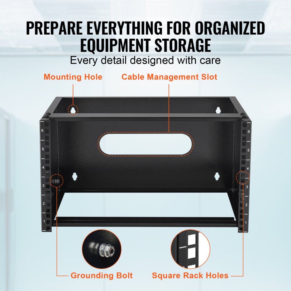 SPT-404-06 - 6U Wall Mount Rack - Durable Carbon Steel, 19.7 x 14 x 10.6 in