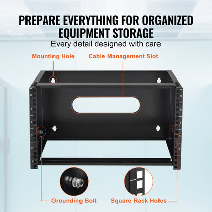 SPT-404-06 - 6U Wall Mount Rack - Durable Carbon Steel, 19.7 x 14 x 10.6 in