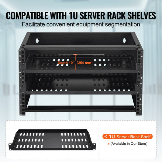 SPT-404-06 - 6U Wall Mount Rack - Durable Carbon Steel, 19.7 x 14 x 10.6 in