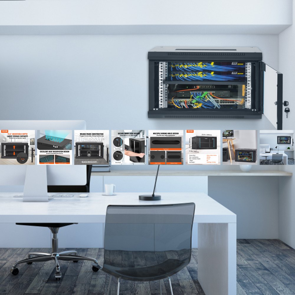 W26406 - 6U Wall Mount Server Cabinet, 15.5" Deep, 200 lbs Capacity