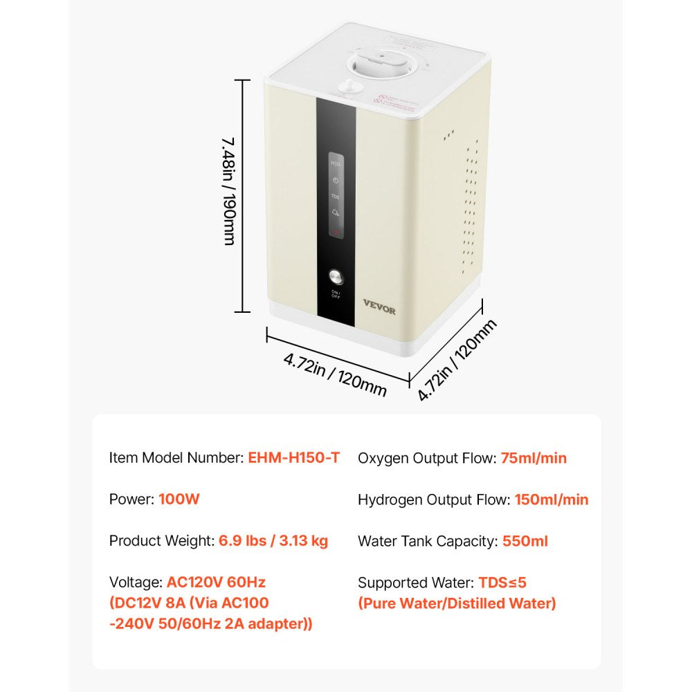 EHM-H150-T - Dual-Port Hydrogen Inhalation Machine for 1-2 Users