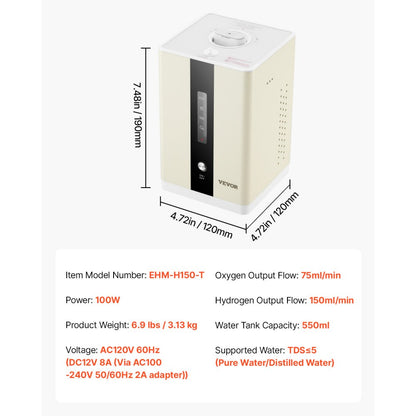 EHM-H150-T - Dual-Port Hydrogen Inhalation Machine for 1-2 Users