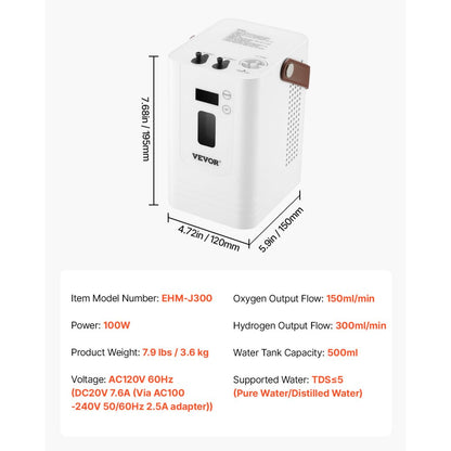 EHM-J300 - Portable 3-Port Hydrogen Inhalation Machine for Health & Recovery