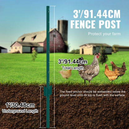 10-3ft - Heavy-Duty Q235 Steel Fence Post for Garden & Farm