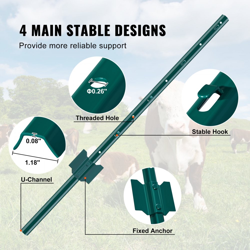 10-3ft - Heavy-Duty Q235 Steel Fence Post for Garden & Farm