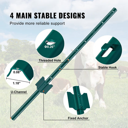 10-3ft - Heavy-Duty Q235 Steel Fence Post for Garden & Farm
