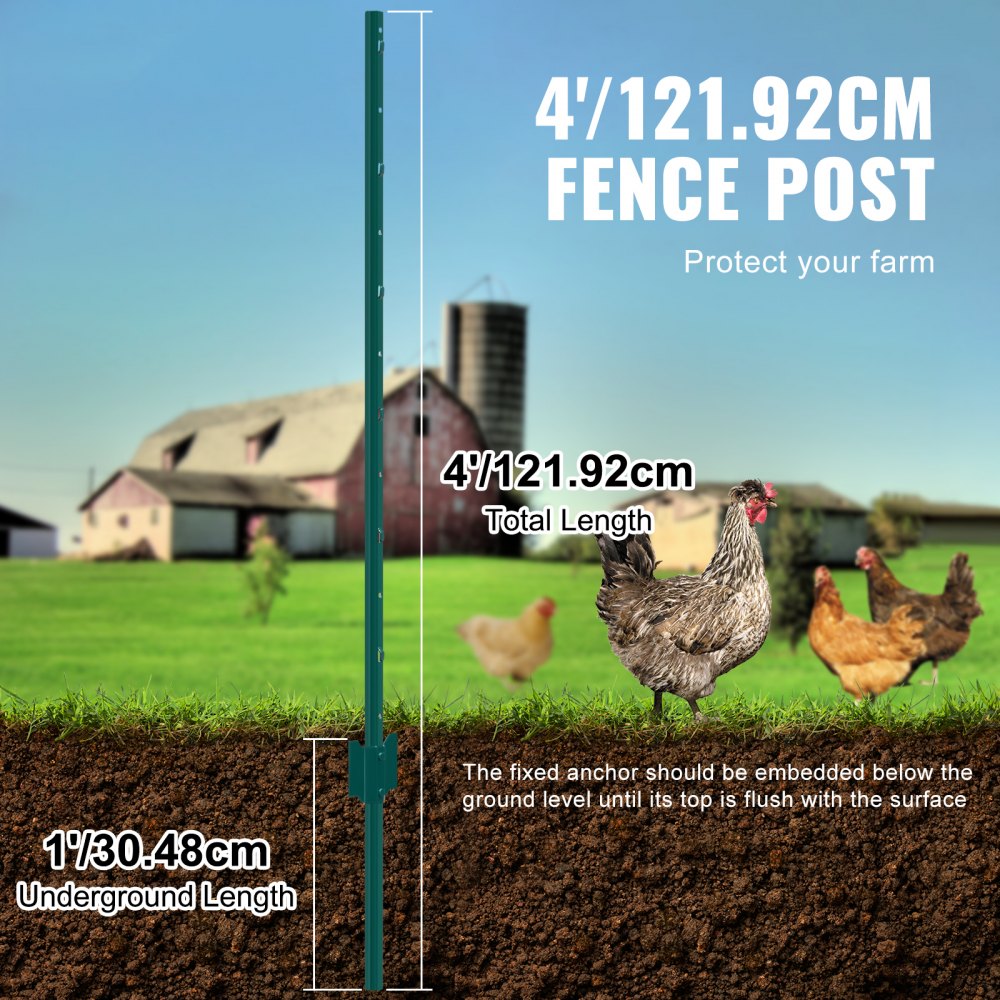 10-4ft - Heavy Duty 4ft Carbon Steel Fence Post for Outdoor Use