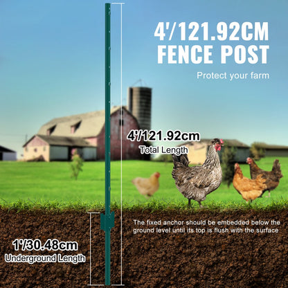 10-4ft - Heavy Duty 4ft Carbon Steel Fence Post for Outdoor Use
