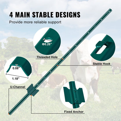 10-4ft - Heavy Duty 4ft Carbon Steel Fence Post for Outdoor Use
