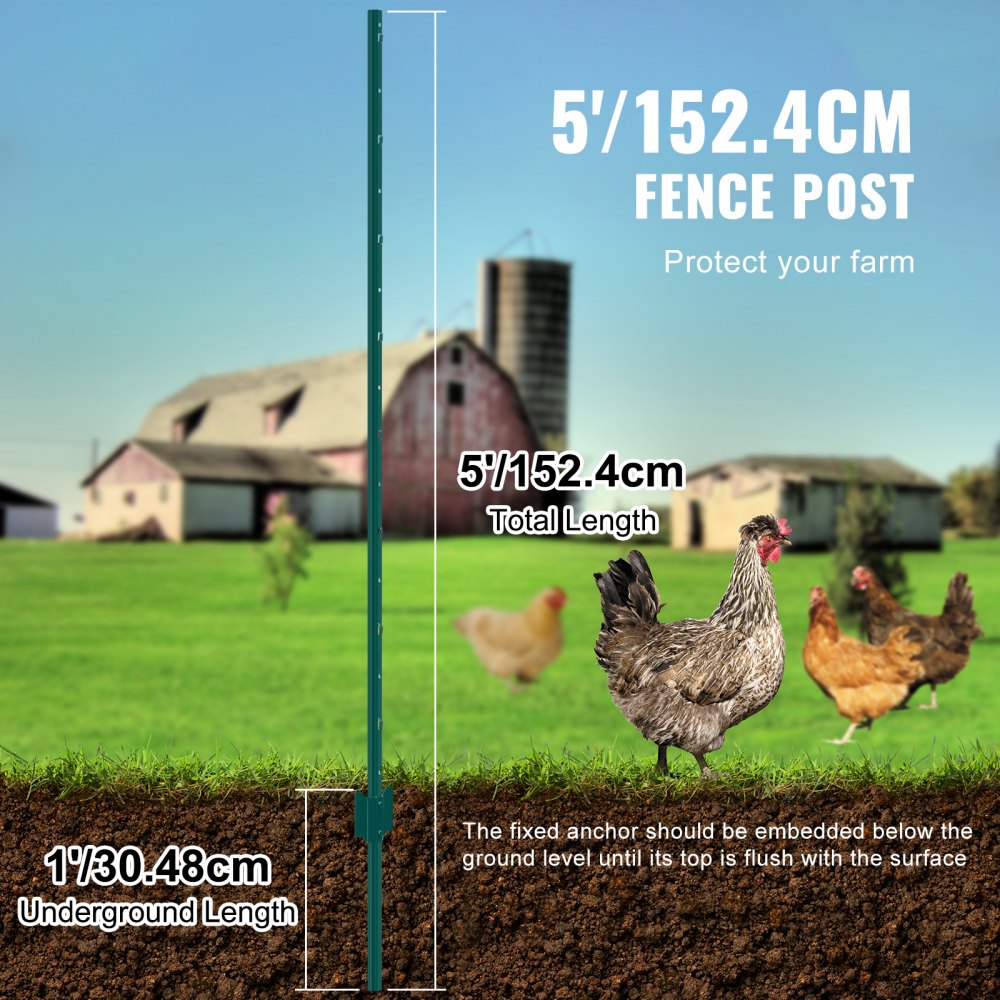 10-5ft - Heavy Duty 5ft Q235 Steel Fence Post, Rust-Resistant & Durable