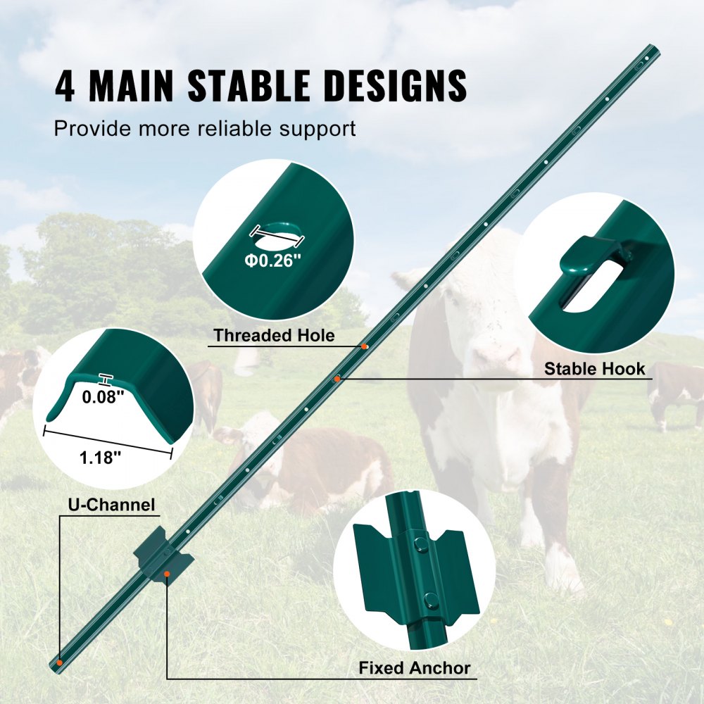 10-5ft - Heavy Duty 5ft Q235 Steel Fence Post, Rust-Resistant & Durable
