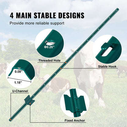 10-5ft - Heavy Duty 5ft Q235 Steel Fence Post, Rust-Resistant & Durable