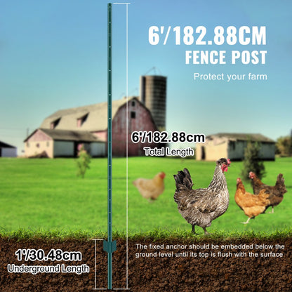 6-6ft - Durable 2mm Thick Steel Fence Posts for Gardens & Farms