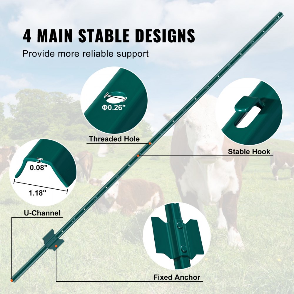 10-6ft - Heavy Duty Q235 Steel Fence Post for Outdoor Durability