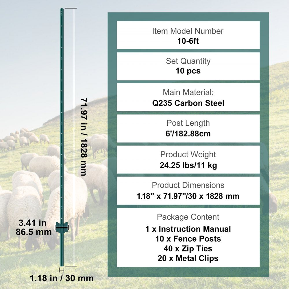 10-6ft - Heavy Duty Q235 Steel Fence Post for Outdoor Durability