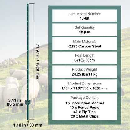 10-6ft - Heavy Duty Q235 Steel Fence Post for Outdoor Durability