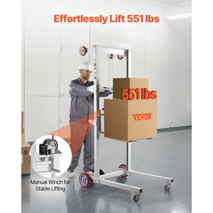 QGHNEIV0 - 551 lbs Manual Winch Stacker with Adjustable Forks, 70 in Lift