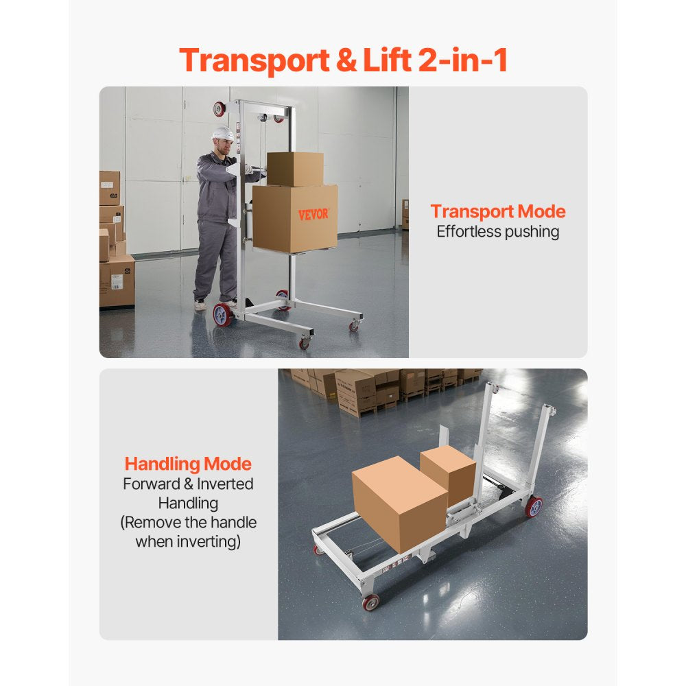 QGHNEIV0 - 551 lbs Manual Winch Stacker with Adjustable Forks, 70 in Lift