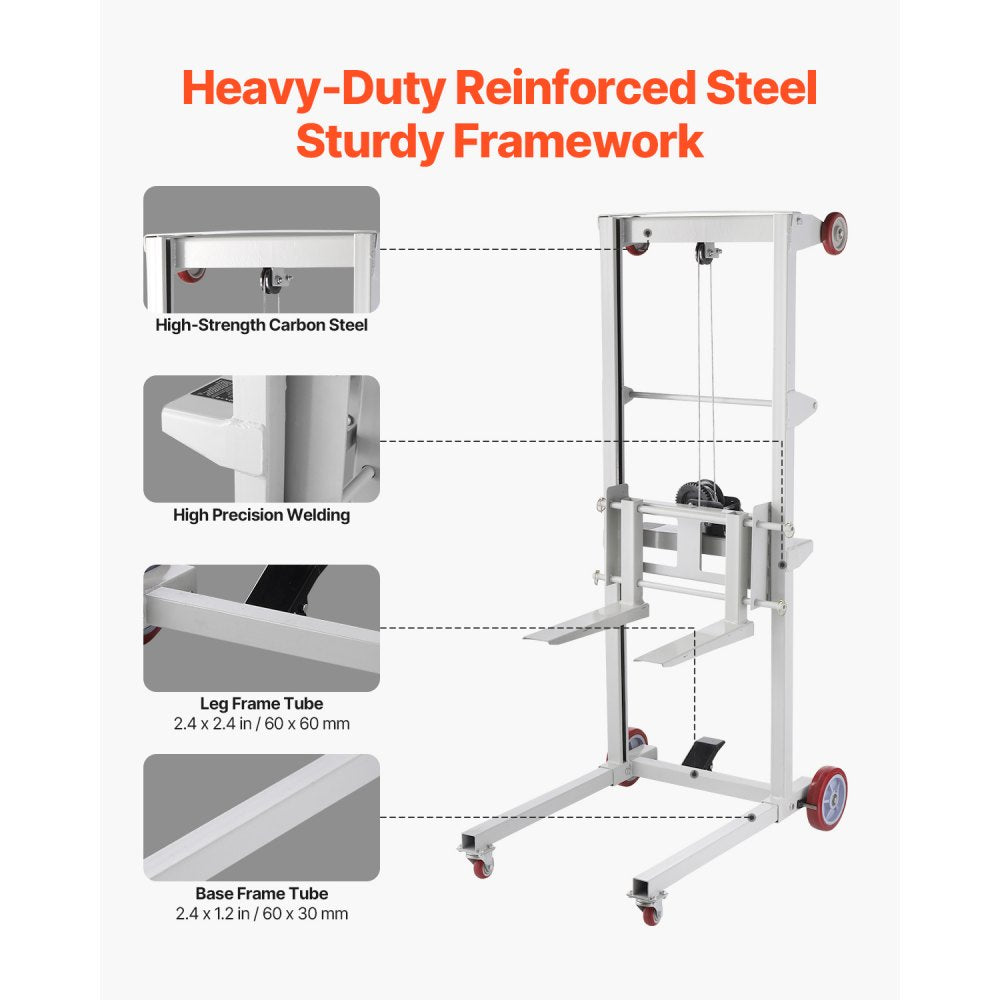 QGHNEIV0 - 551 lbs Manual Winch Stacker with Adjustable Forks, 70 in Lift