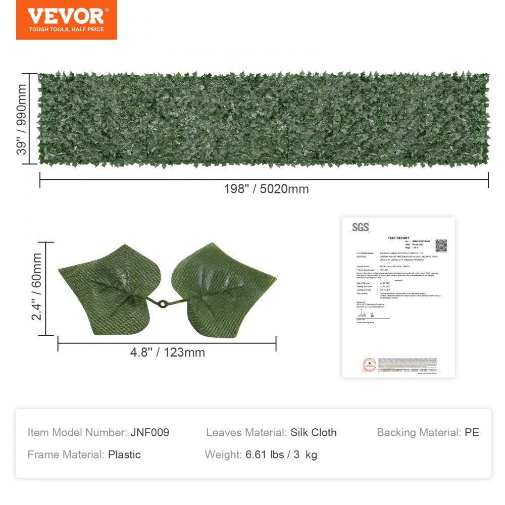 JNF009 - Durable Silk Ivy Privacy Fence Screen with Mesh Backing