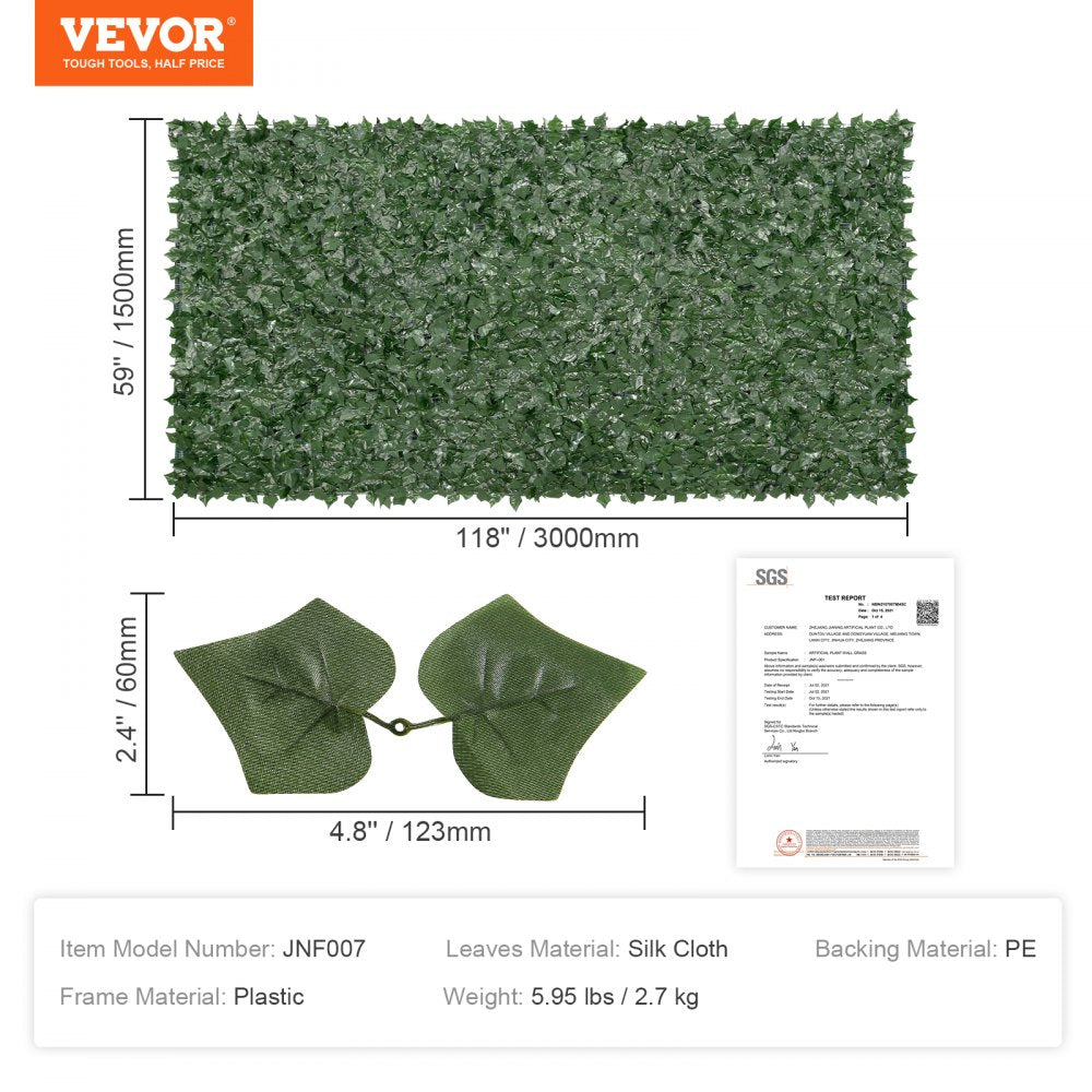 JNF007 - 59x118in Artificial Privacy Ivy Fence for Outdoor Seclusion