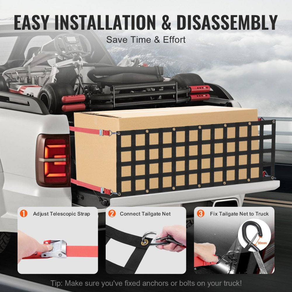 PLCN0054 - 54" x 18" Heavy-Duty Adjustable Tailgate Net for Secure Cargo Transport