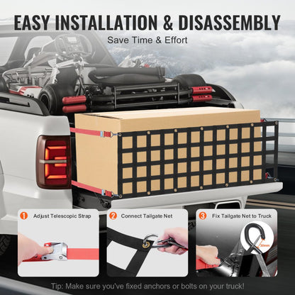 PLCN0054 - 54" x 18" Heavy-Duty Adjustable Tailgate Net for Secure Cargo Transport