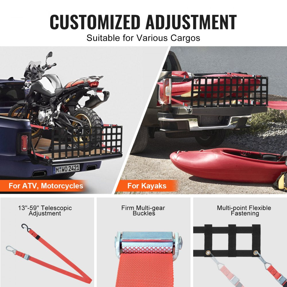 PLCN0054 - 54" x 18" Heavy-Duty Adjustable Tailgate Net for Secure Cargo Transport