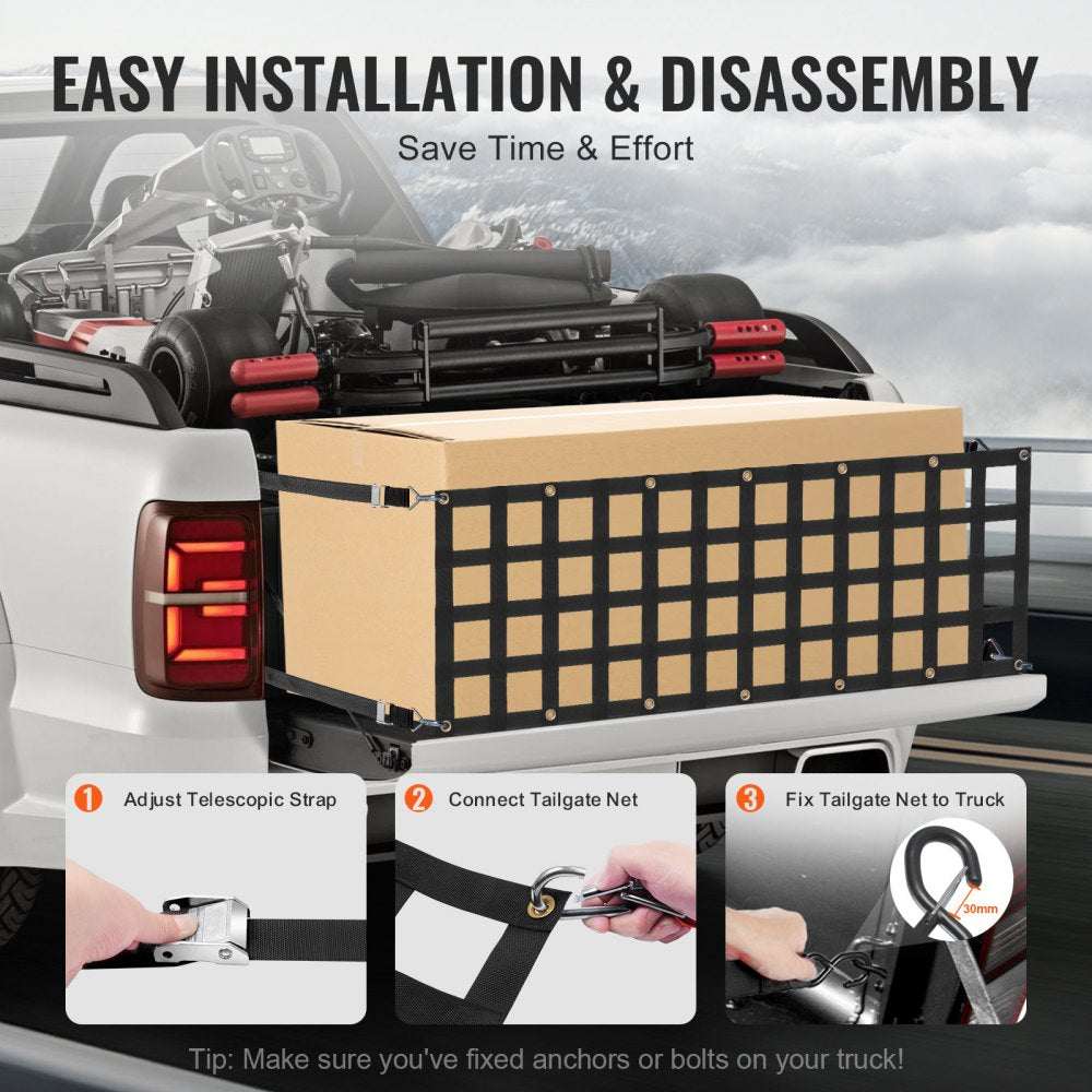 PPCN0060 - 60" Heavy-Duty Tailgate Net for Trucks, 600 lbs Capacity