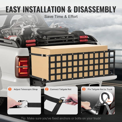 PPCN0060 - 60" Heavy-Duty Tailgate Net for Trucks, 600 lbs Capacity