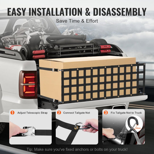 PPCN0060 - 60" Heavy-Duty Tailgate Net for Trucks, 600 lbs Capacity