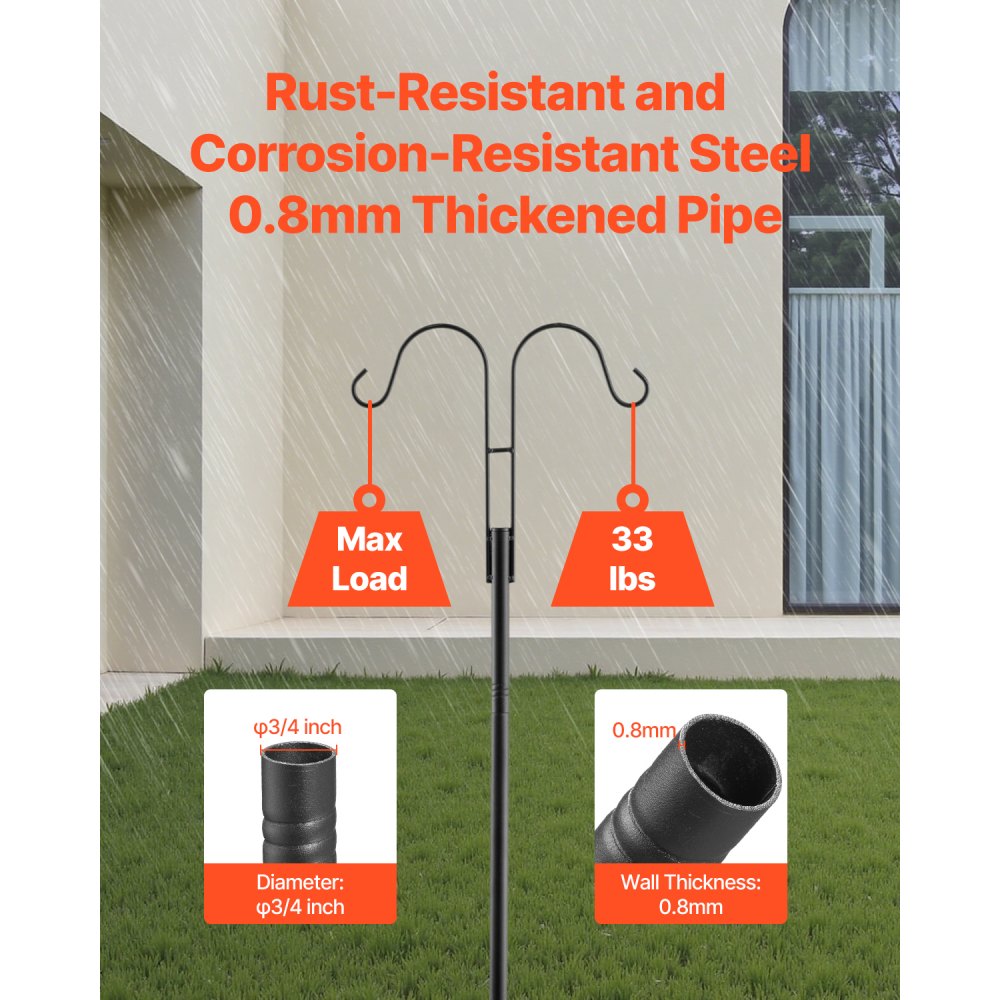 H002 - Adjustable 60" Heavy-Duty Steel Bird Feeder Pole with Stable Base